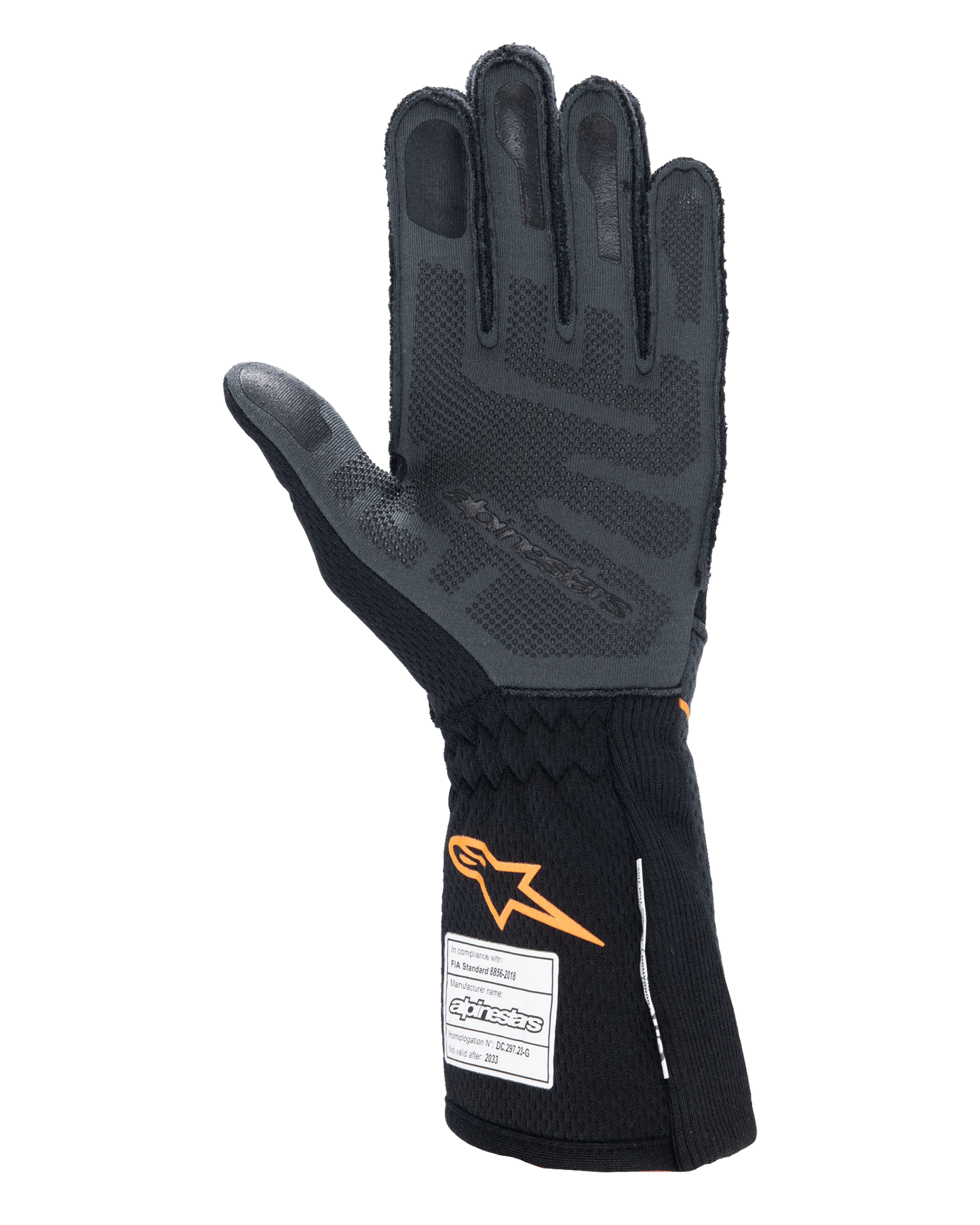 Alpinestars Tech-1 ZX V4 Black Orange Fluo auto racing gloves – image 2