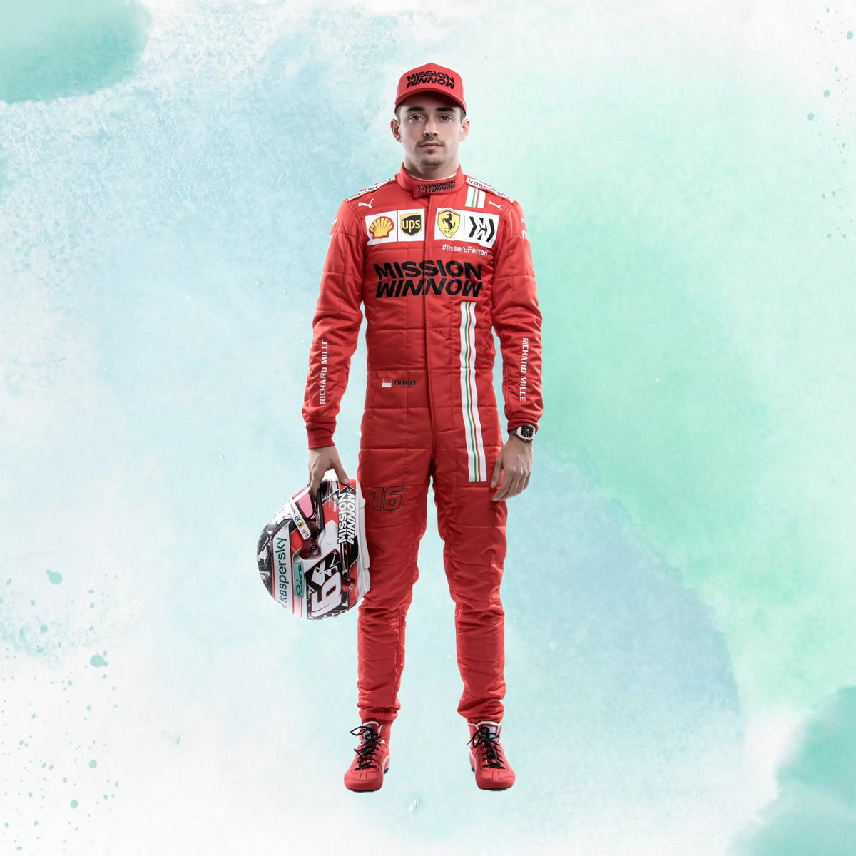 2021 Charles Leclerc Ferrari Replica Racing Suit Formula 1 Team Mission Winnow - view 3