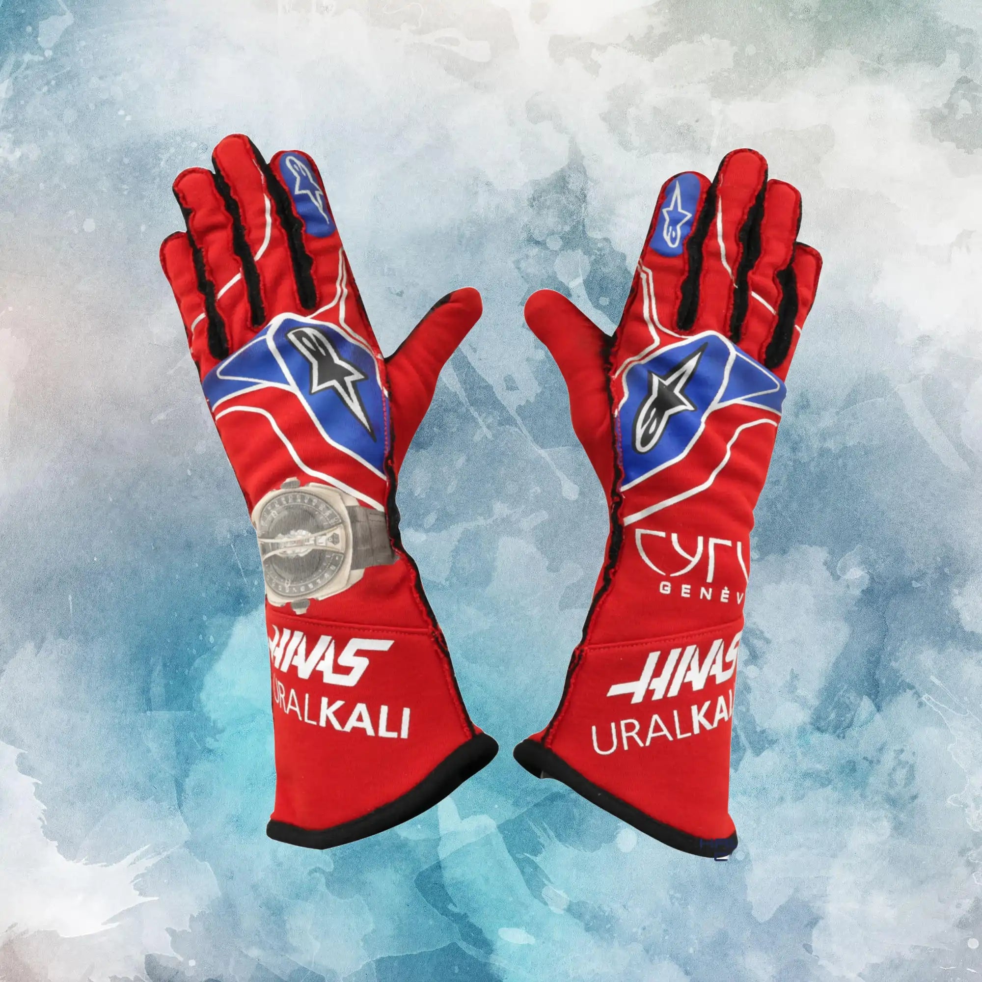 2021 Nikita Mazepin Mexico GP Haas F1 Gloves / Nikita Mazepin Mexico GP Haas F1 Gloves Replica Race Gloves - view 1