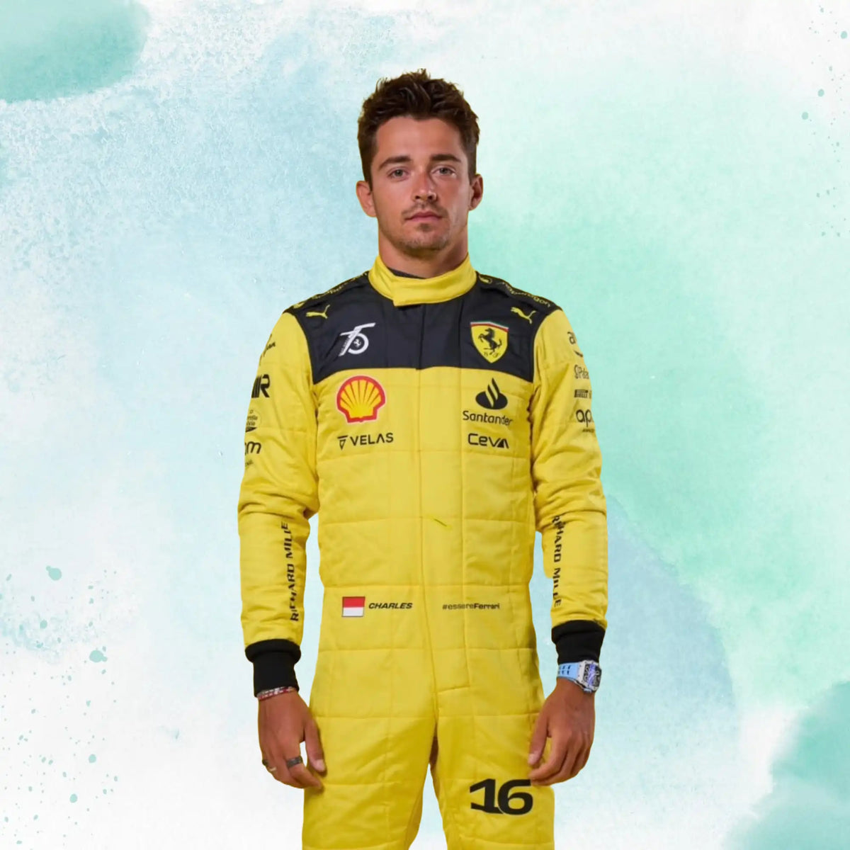 2022 New Charles Leclerc Formula 1 Ferrari's 75th Anniversary Replica Team Racing Suit - view 3
