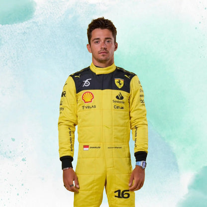 2022 New Charles Leclerc Formula 1 Ferrari's 75th Anniversary Replica Team Racing Suit - view 3