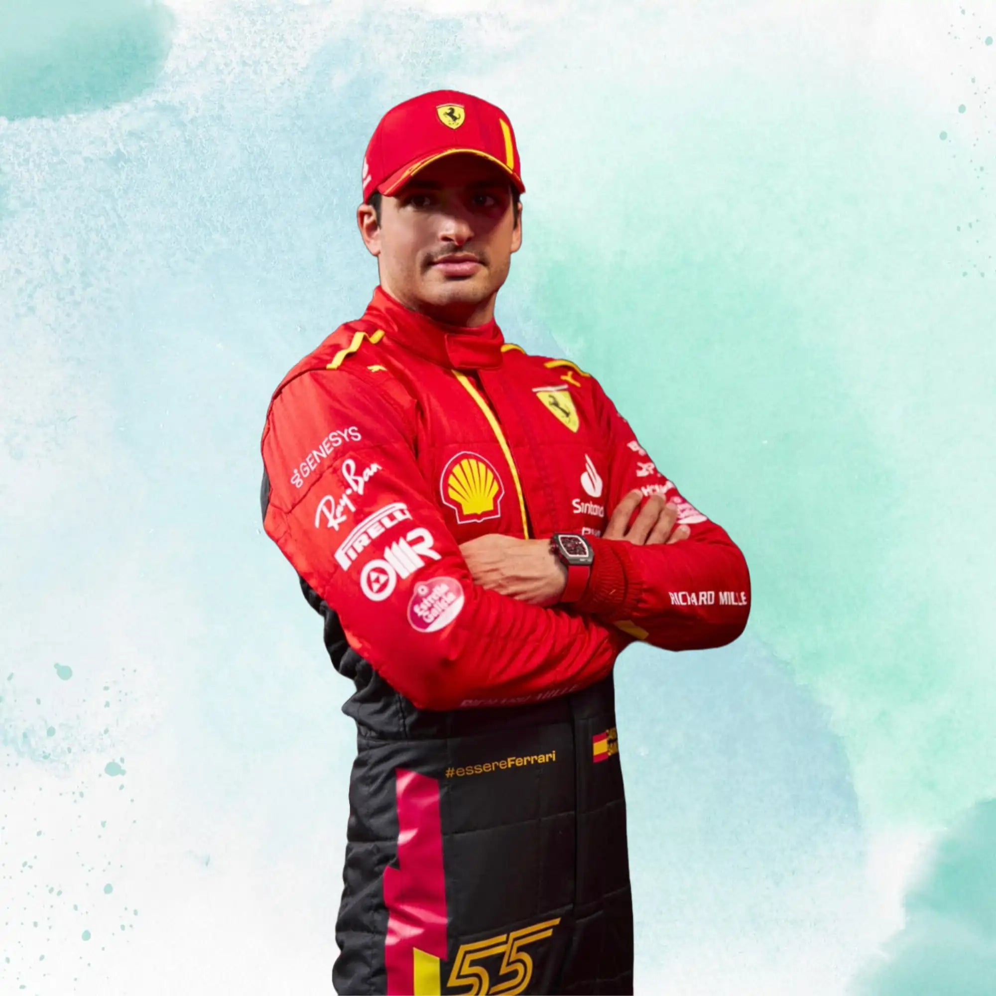 2023 Spain Carlos Sainz Jr Special Grand Prix Scuderia Ferrari F1 Replica Racing Suit - view 1