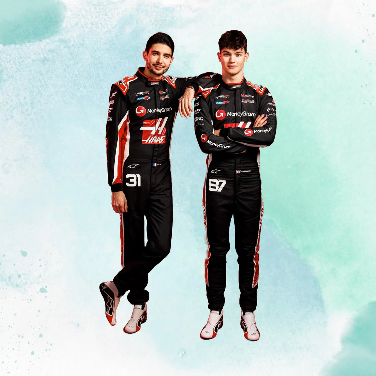 2025 Esteban Ocon & Oliver Bearman MoneyGram Haas F1 Team Replica Racing Suit - view 1