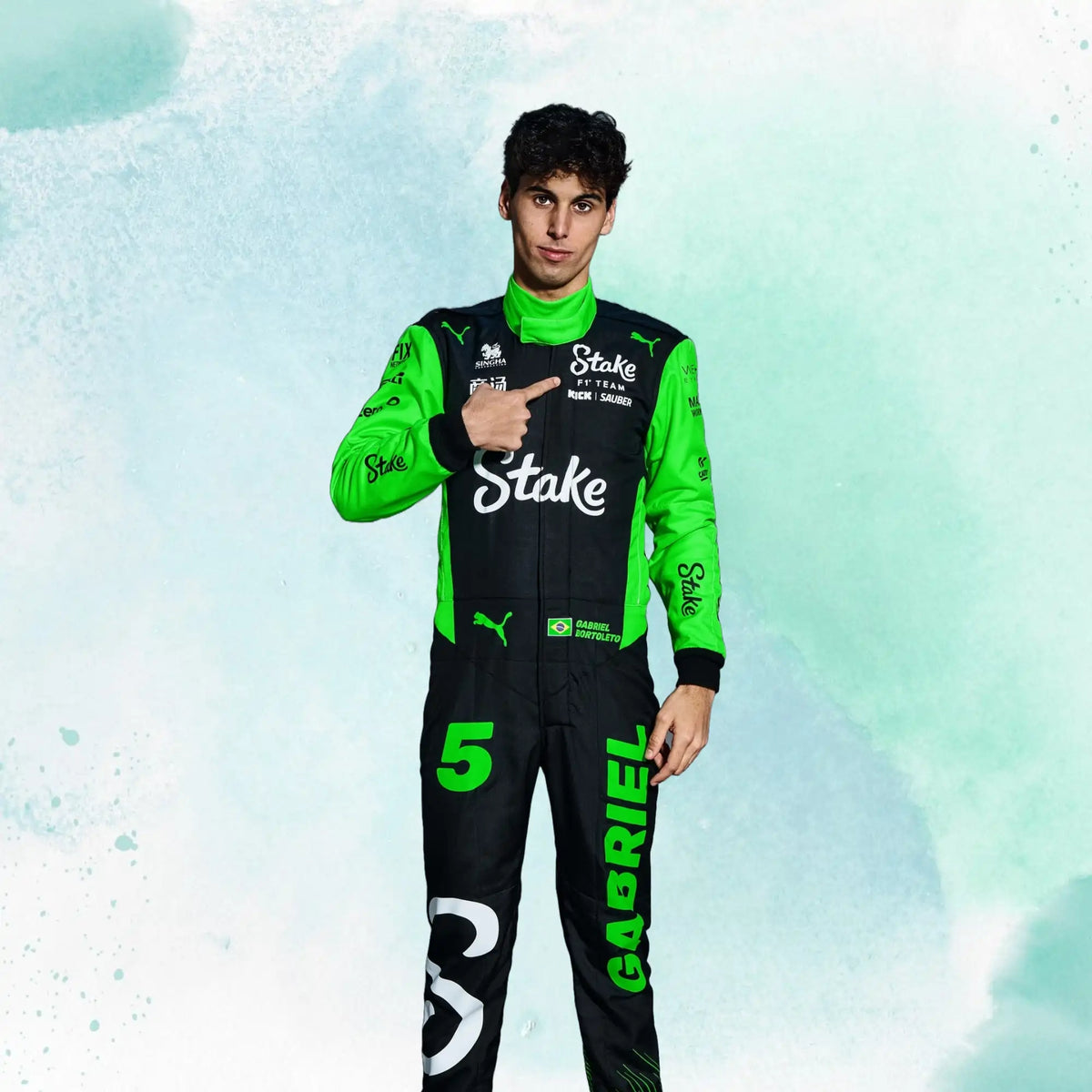 2025 Gabriel Bortoleto Formula One Stake F1 Team Kick Sauber Replica Racing Suit - view 1
