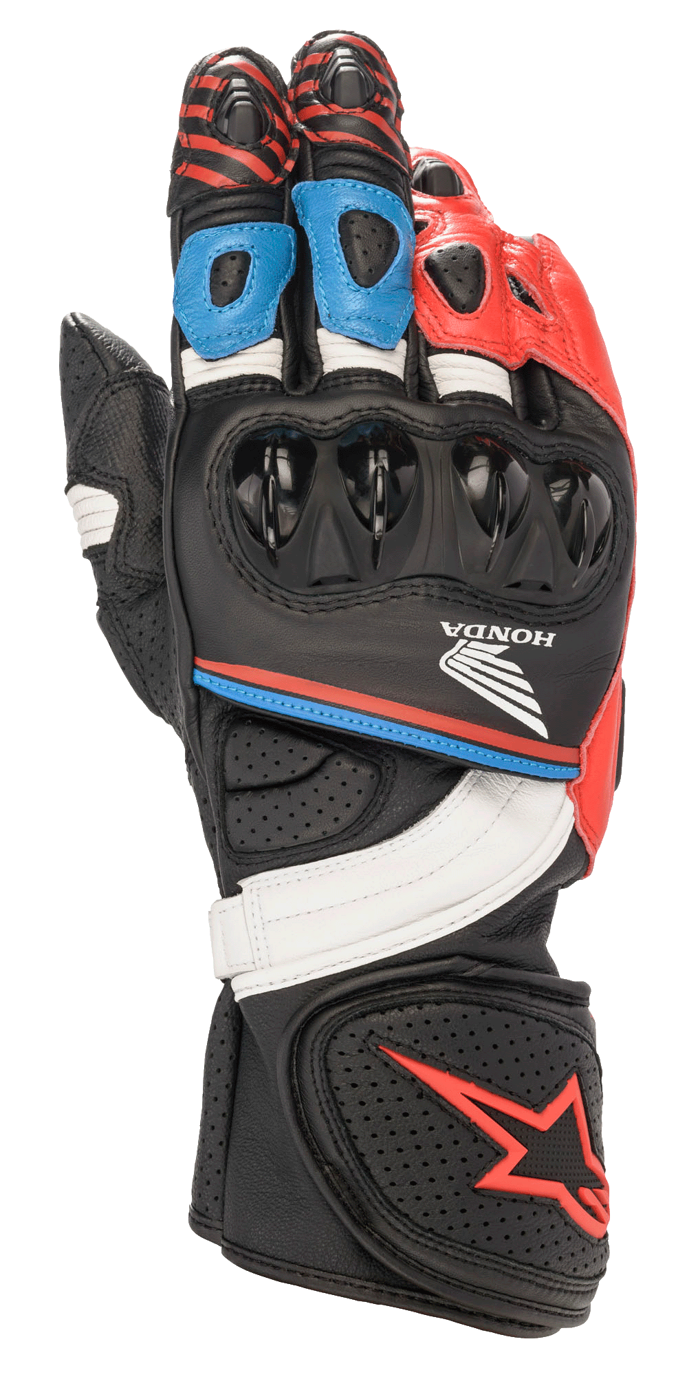 Alpinestars Honda GP Plus R V2 Gloves Black/Bright Red/Blue motorcycle gloves – image 1