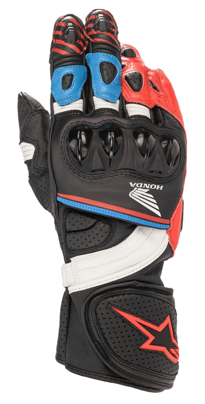 Alpinestars Honda GP Plus R V2 Gloves Black/Bright Red/Blue motorcycle gloves – image 1