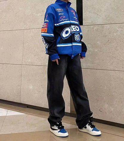 F1 Biker Racing Streetwear Embroidered Bomber Jacket | Speed Racewear