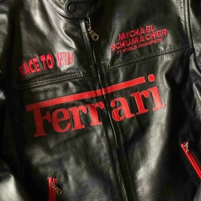 Genuine Cowhide Ferrari F1 Leather Jacket | Speed Racewear
