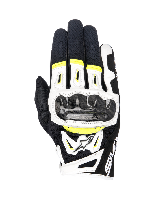 Alpinestars SMX-2 Air Carbon V2 Gloves Black/White/Yellow Fluorescent motorcycle gloves – image 1