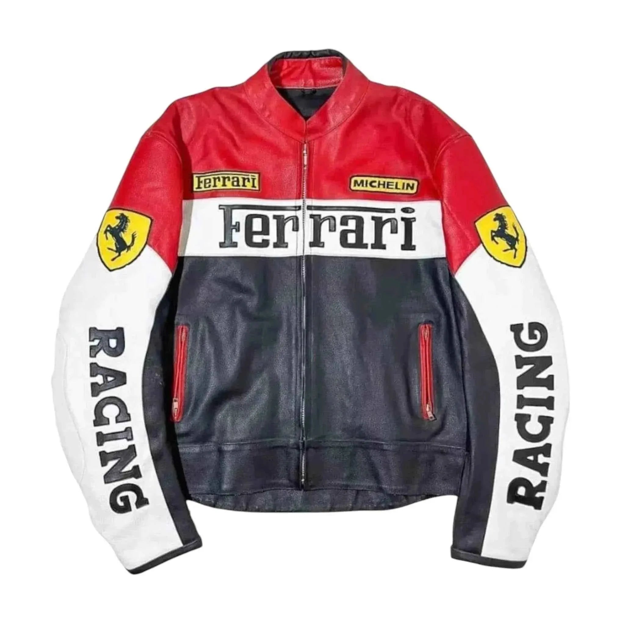 Vintage Ferrari Racing Leather Biker Jacket | Speed Racewear