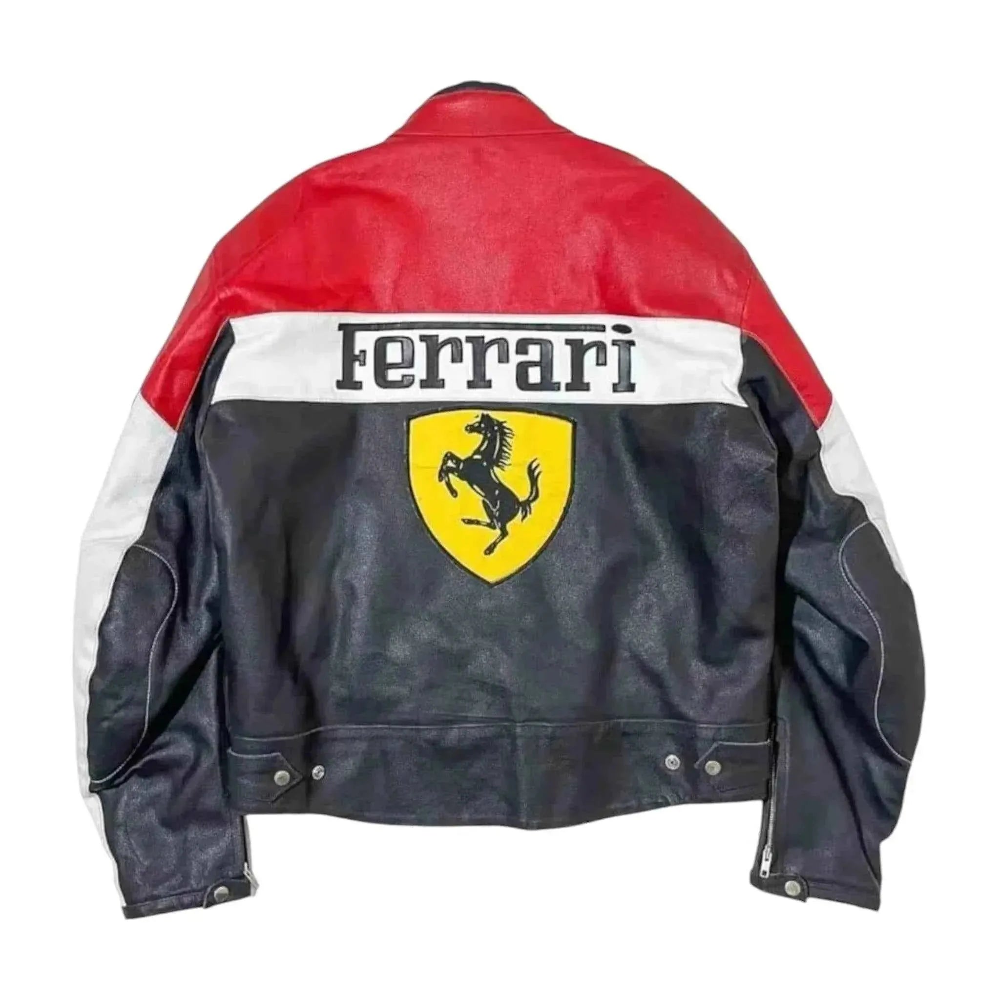 Vintage Ferrari Racing Leather Biker Jacket | Speed Racewear