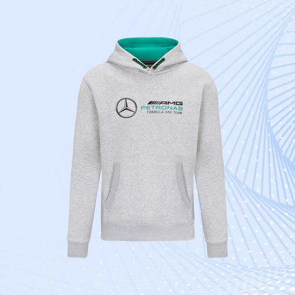 Mercedes AMG Petronas F1 Logo Hooded Sweat- Grey- Unisex - view 2
