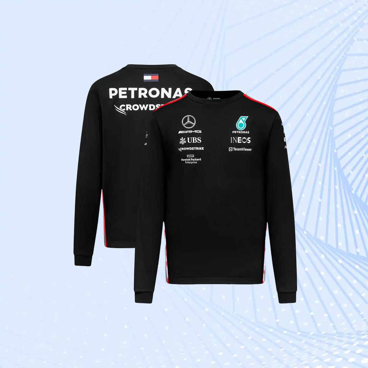New 2023 F1 Mercedes AMG Petronas Team Long Sleeved Drive T-Shirt- Black - view 1