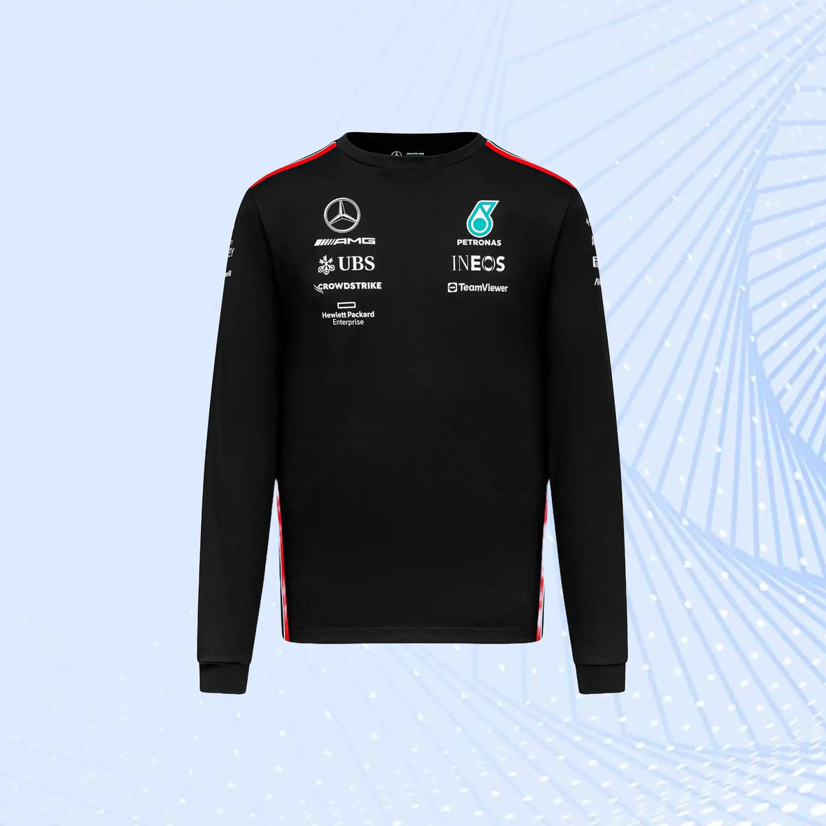 New 2023 F1 Mercedes AMG Petronas Team Long Sleeved Drive T-Shirt- Black - view 2