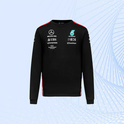 New 2023 F1 Mercedes AMG Petronas Team Long Sleeved Drive T-Shirt- Black - view 2
