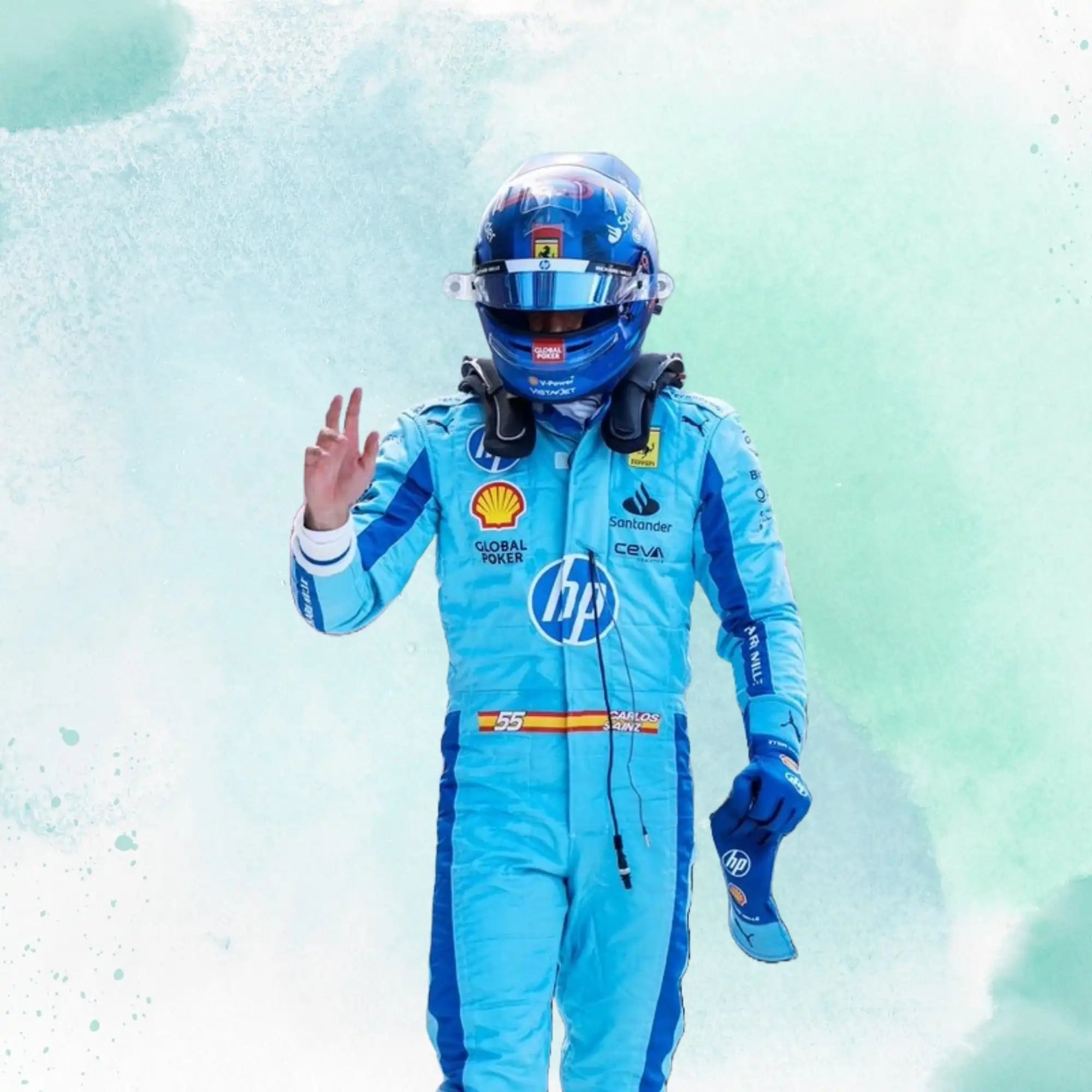 New 2024 Carlos Sainz jr HP Miami Grand Prix Scuderia Ferrari F1 Team Replica Racing Suit - view 3