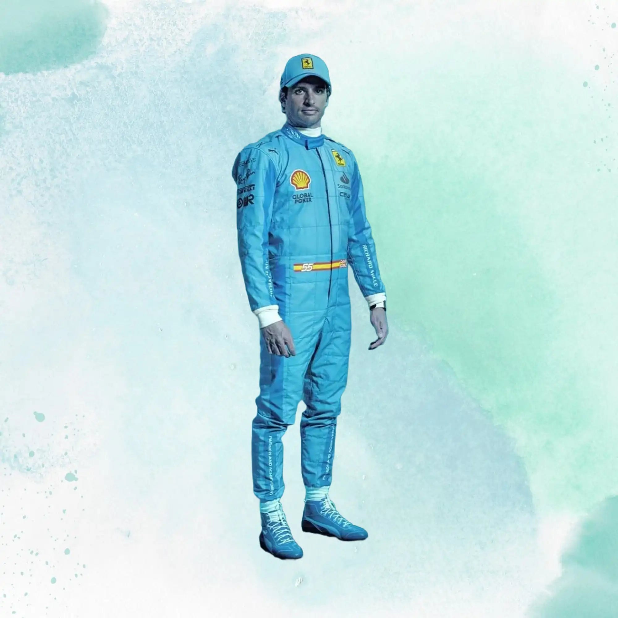 New 2024 Carlos Sainz jr Miami Grand Prix Scuderia Ferrari F1 Team Replica Racing Suit - view 1