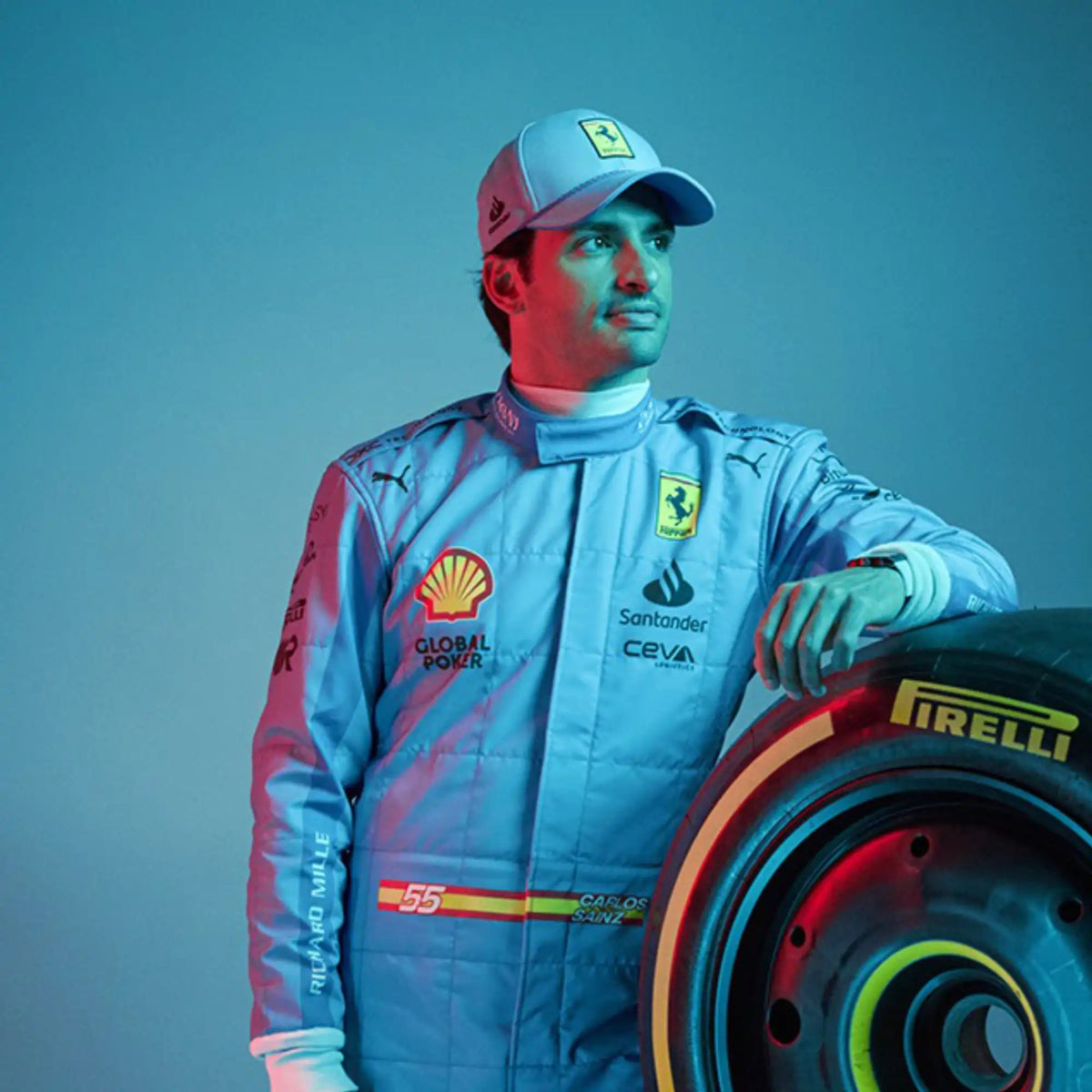 New 2024 Carlos Sainz jr Miami Grand Prix Scuderia Ferrari F1 Team Replica Racing Suit - view 3