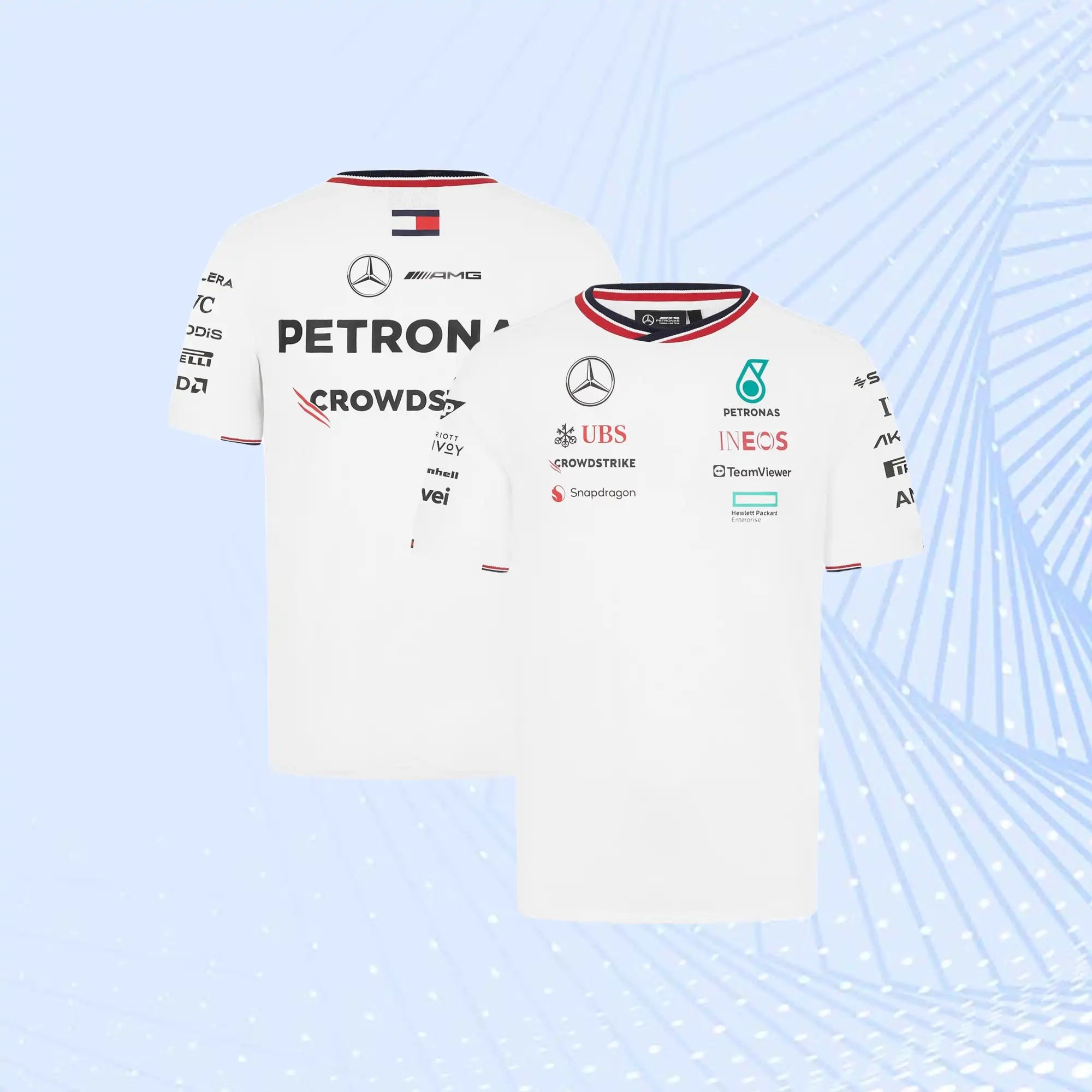 New 2024 Mercedes AMG Petronas F1 Team Driver T-Shirt- White - view 1
