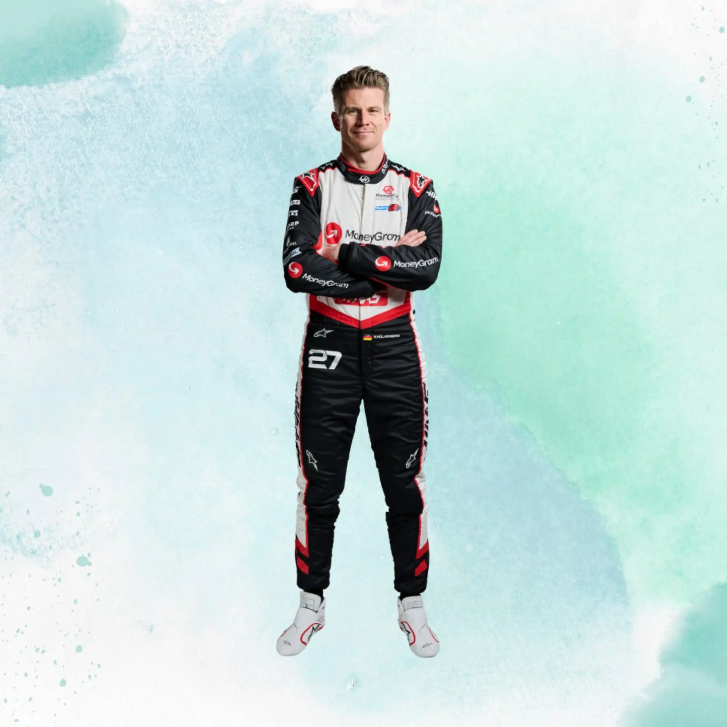New 2024 Nico Hulkenberg MoneyGram Haas F1 Team Replica Racing Suit - view 1