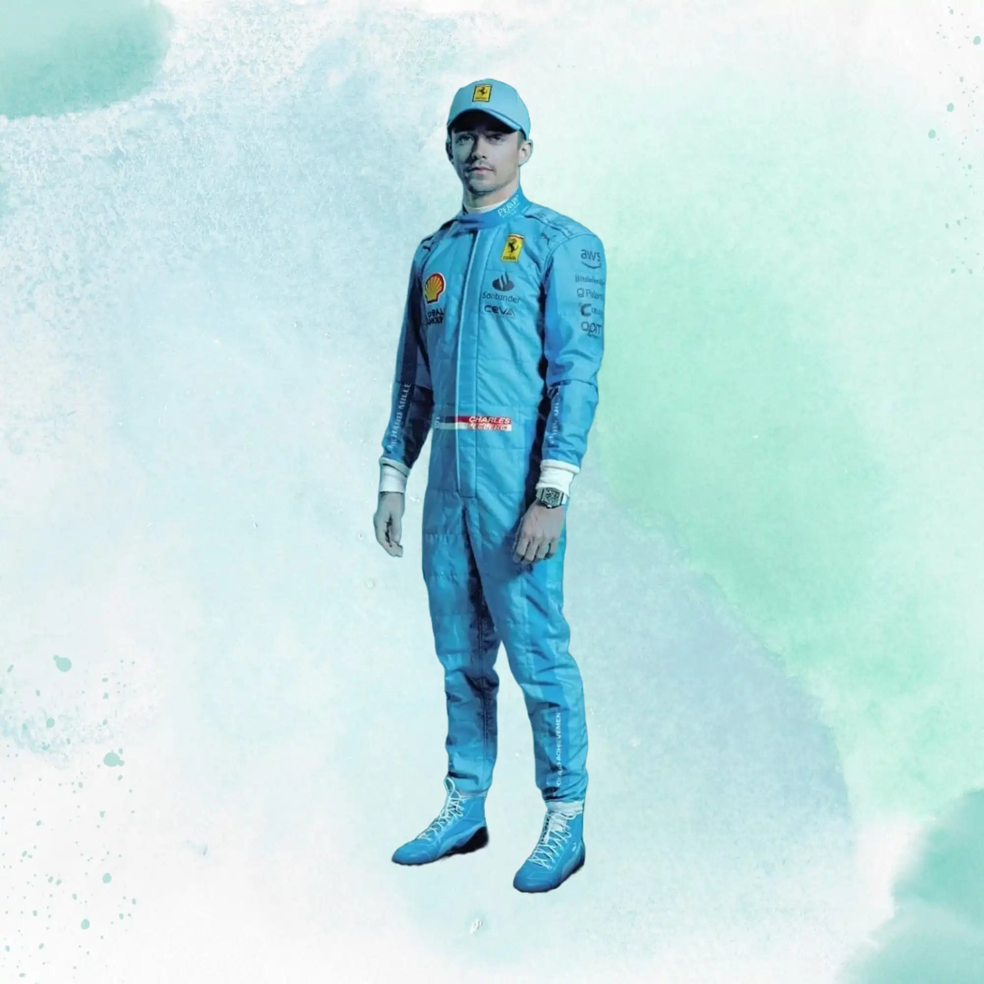 New Charles Leclerc 2024 Miami Grand Prix Scuderia Ferrari F1 Team Replica Racing Suit - view 1