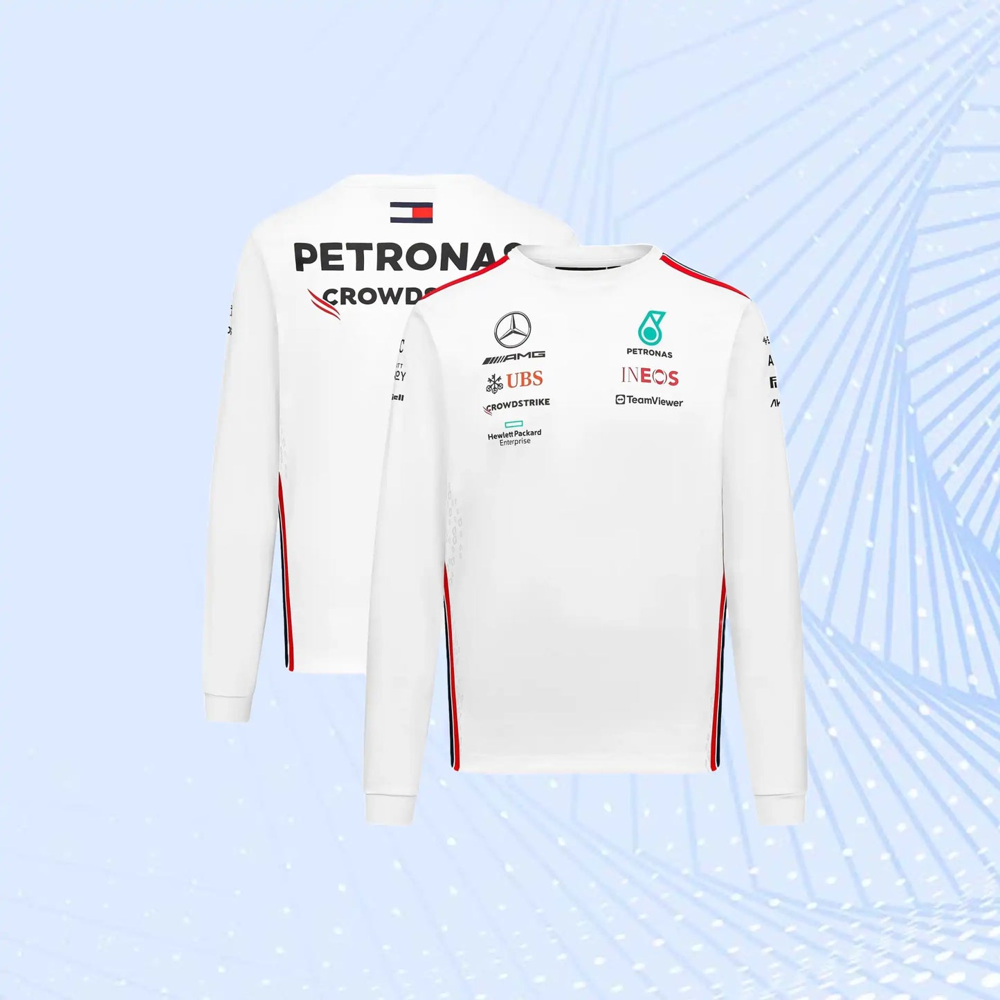 New F1 2023 Mercedes AMG Petronas Team Long Sleeved Drive T-Shirt- White - view 1