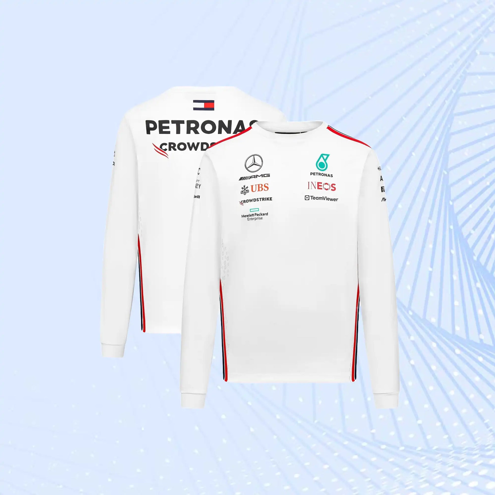 New F1 2023 Mercedes AMG Petronas Team Long Sleeved Drive T-Shirt- White - view 1