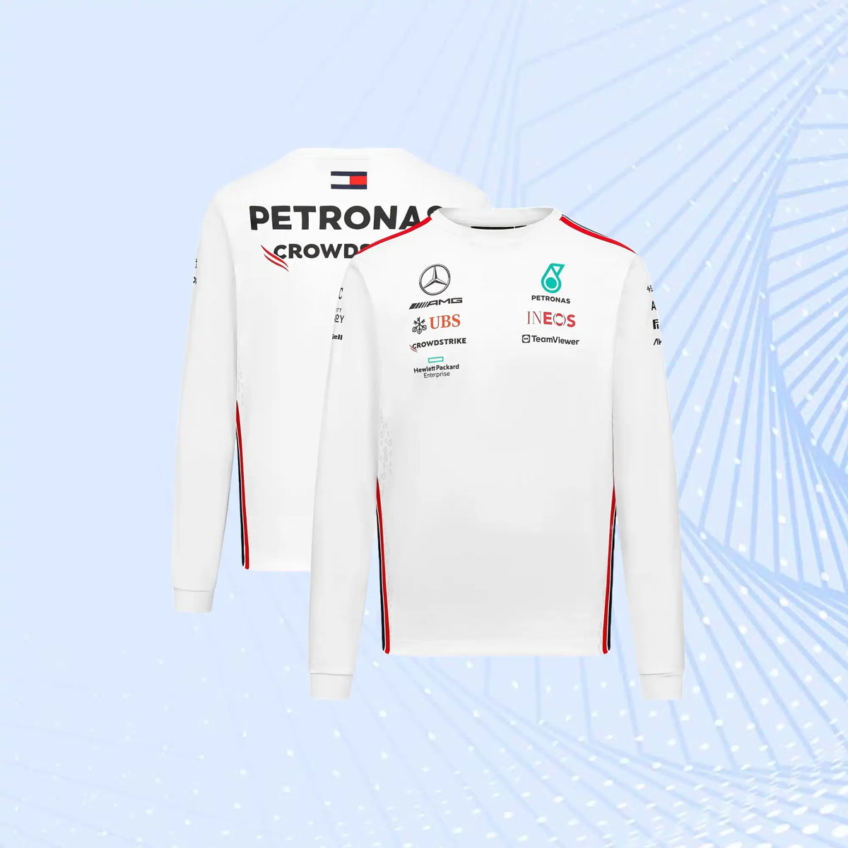 New F1 2023 Mercedes AMG Petronas Team Long Sleeved Drive T-Shirt- White - view 1